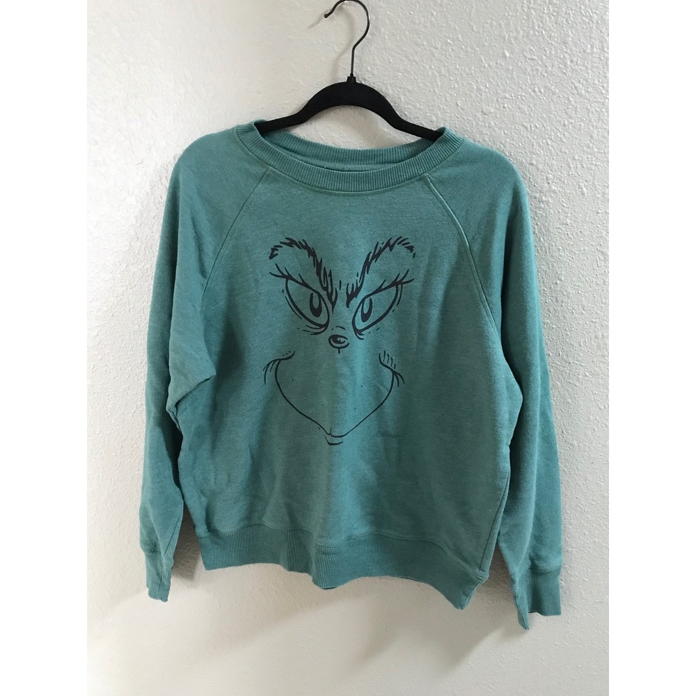 The Grinch Dr. Seuss Teal Graphic Sweatshirt Women's L Christmas Whimsical Y2K